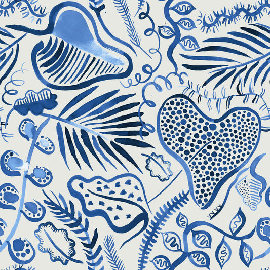 Jungle Tropical Forest Leaves Blue Wallpaper⁠