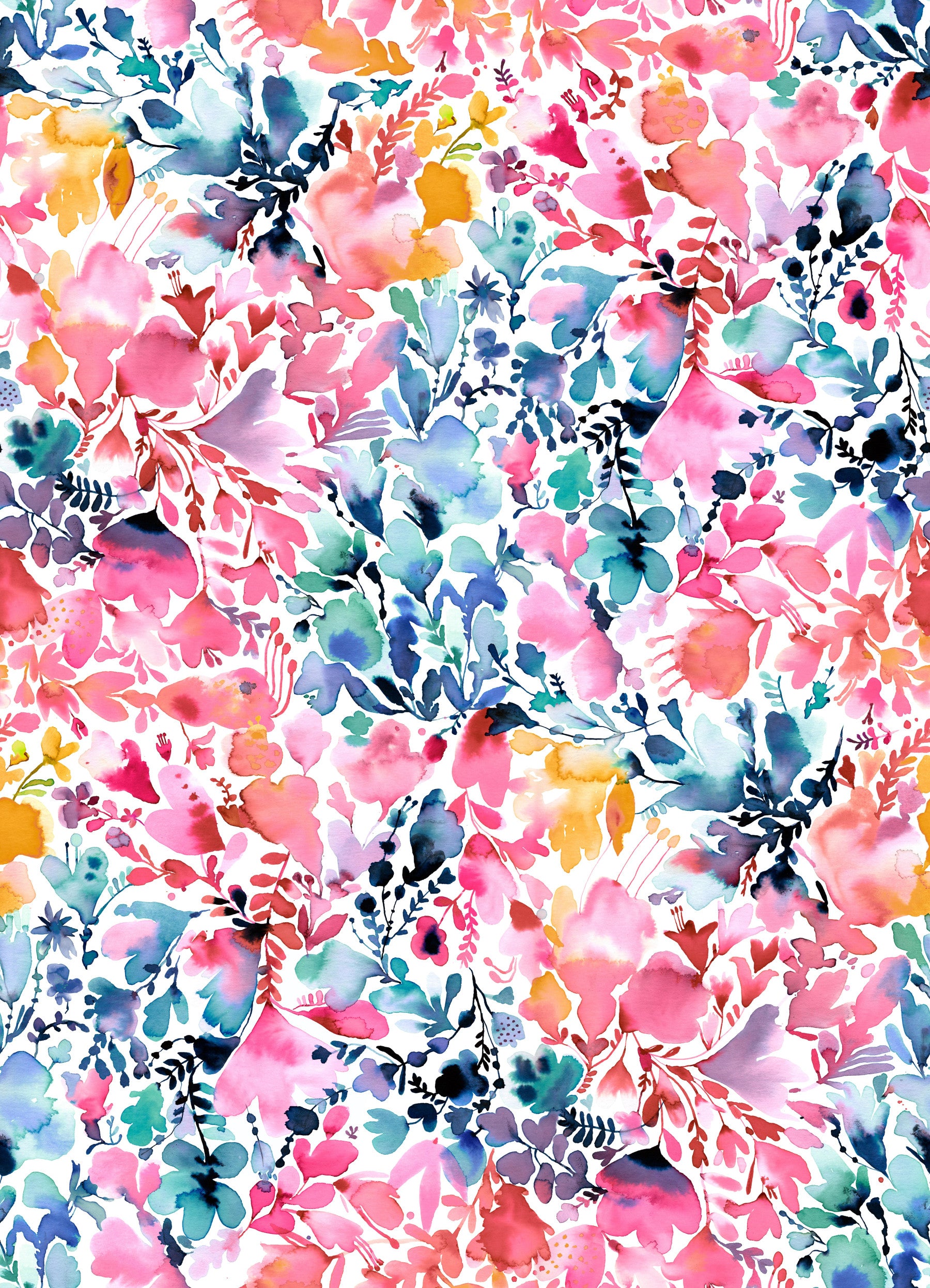 Watercolor Artistic Flowers Multicolored Wallpaper⁠