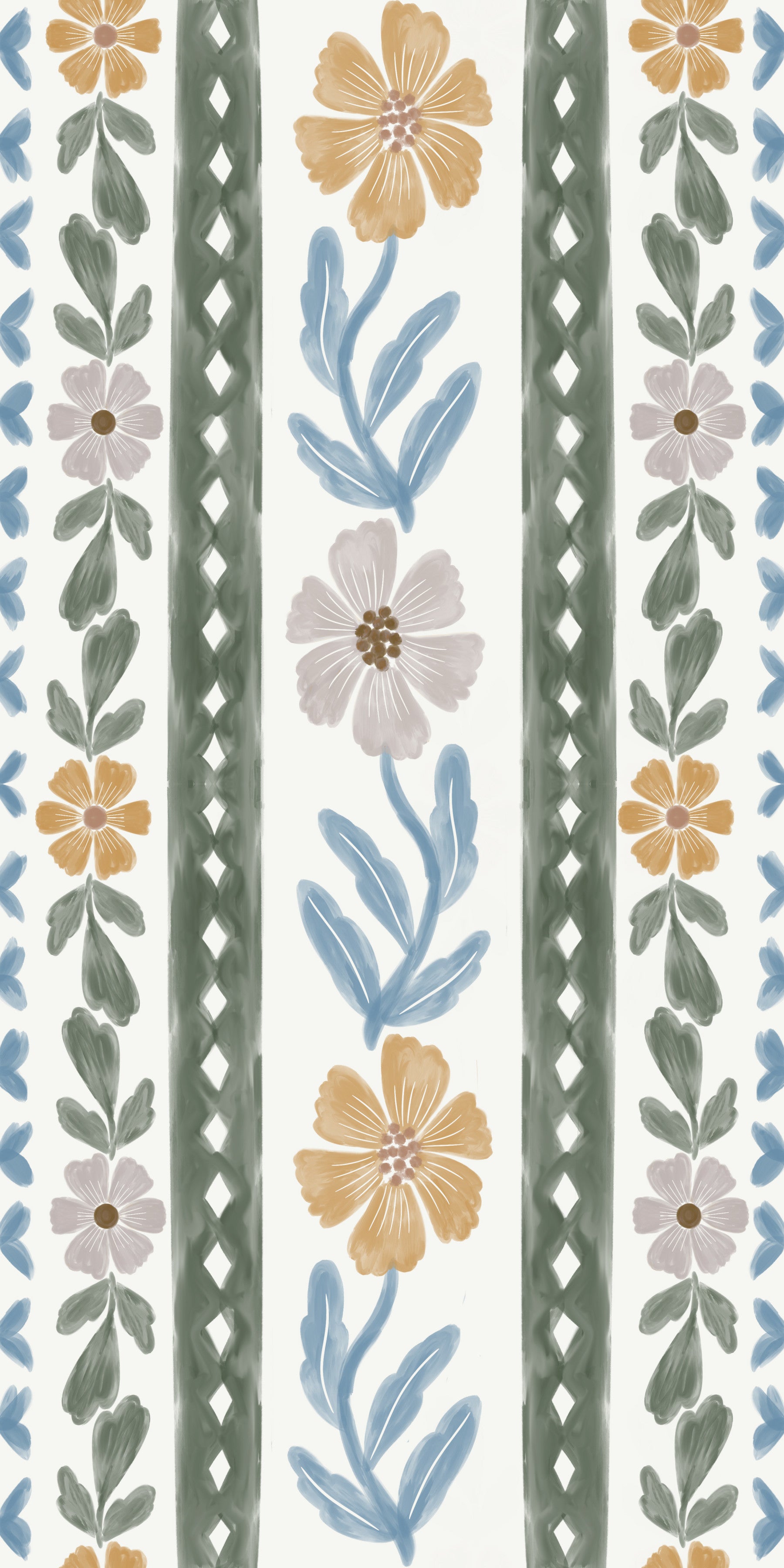 Blush and Blue Botanical Wallpaper⁠