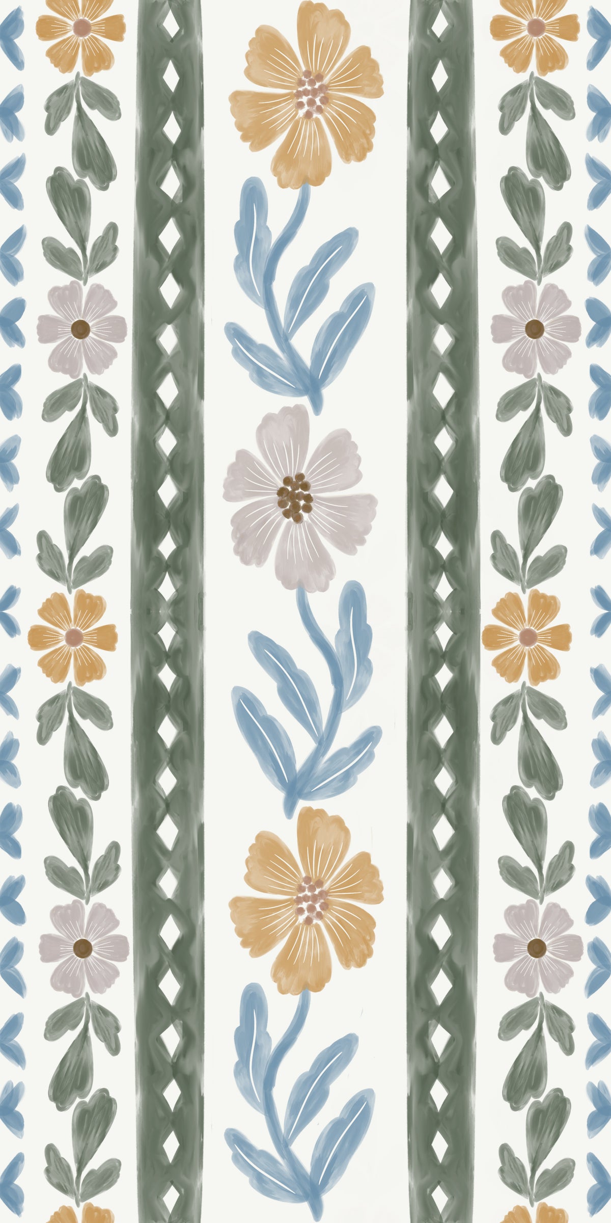 Blush and Blue Botanical Wallpaper⁠ in your room — zoomed