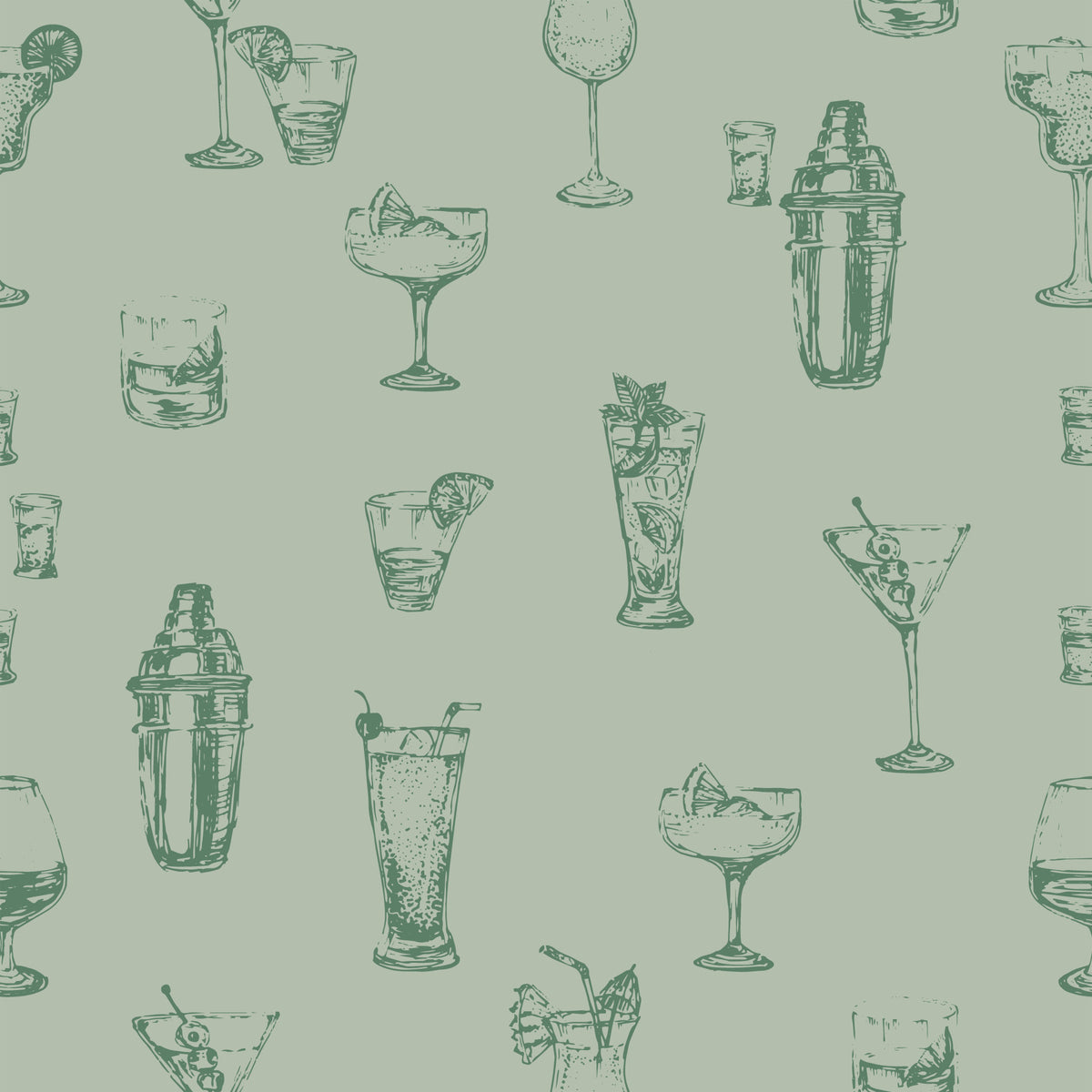 Vintage Bar Sketch Wallpaper⁠ in your room — zoomed