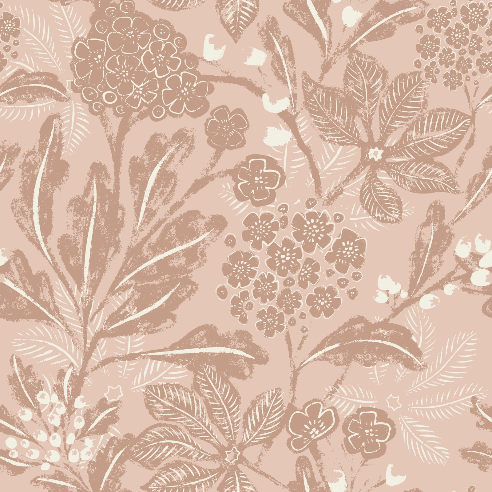 Textured Terracotta Blooms Wallpaper⁠