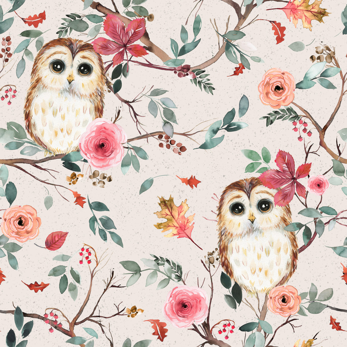 Owls Tree Relaxing Green Red Wallpaper⁠ in your room — zoomed