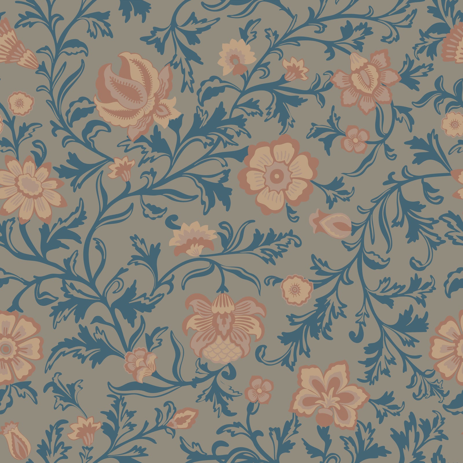 Vintage Teal Floral Damask Wallpaper⁠