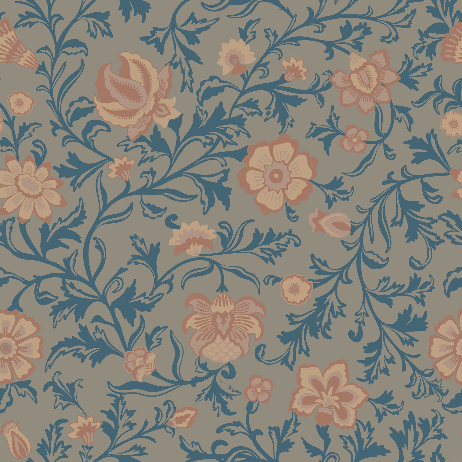 Vintage Teal Floral Damask Wallpaper⁠ in your room — zoomed