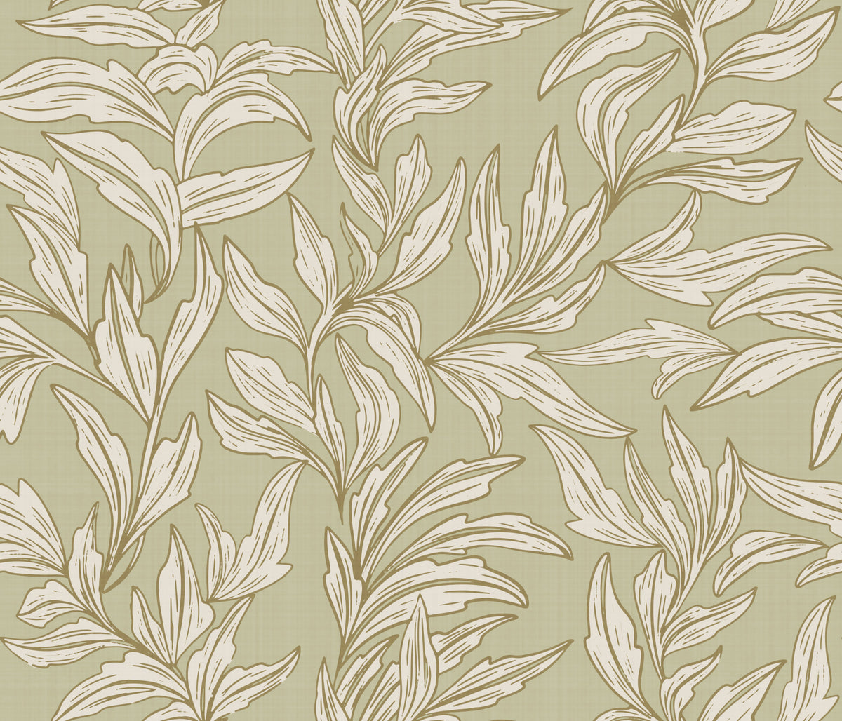Serene Sage Botanical Wallpaper⁠ in your room — zoomed