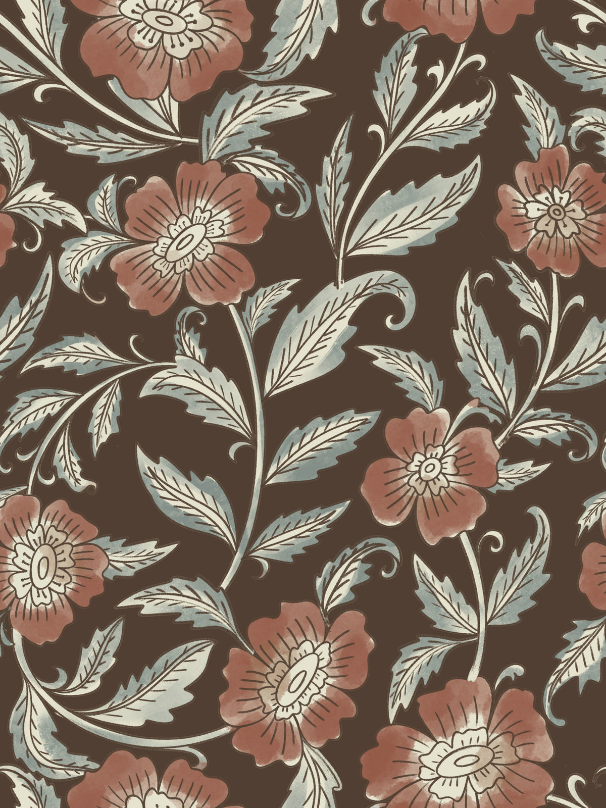 Terracotta blossom Trail Wallpaper⁠ in your room — zoomed