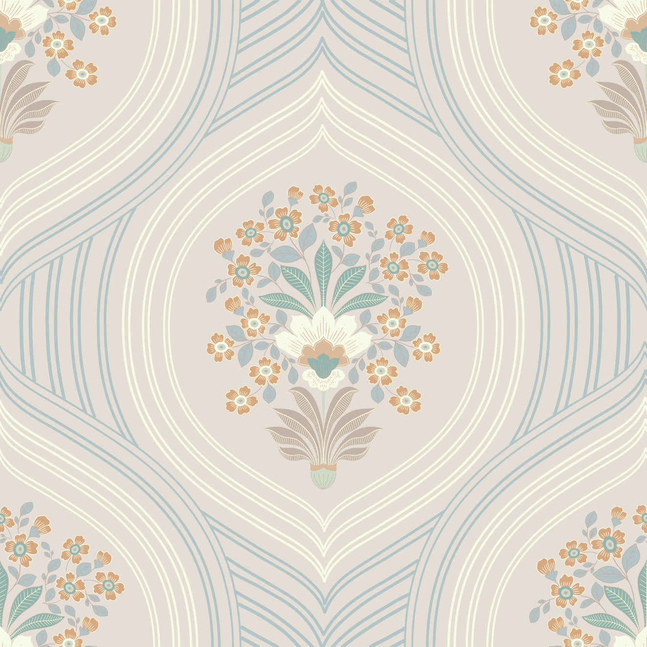 Curved Lines & Blooms Wallpaper⁠