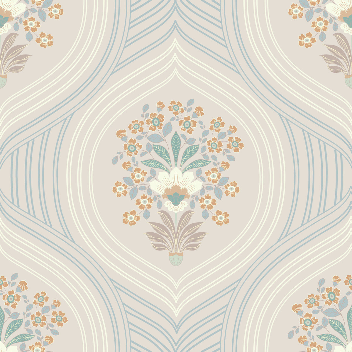 Curved Lines & Blooms Wallpaper⁠ in your room