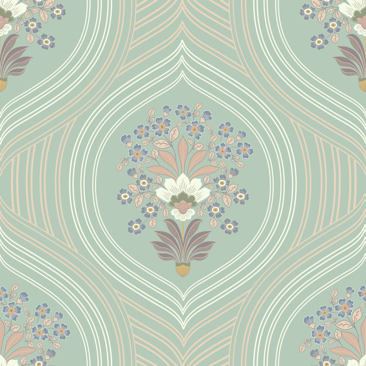 Curved Floral Lines Wallpaper⁠ in your room