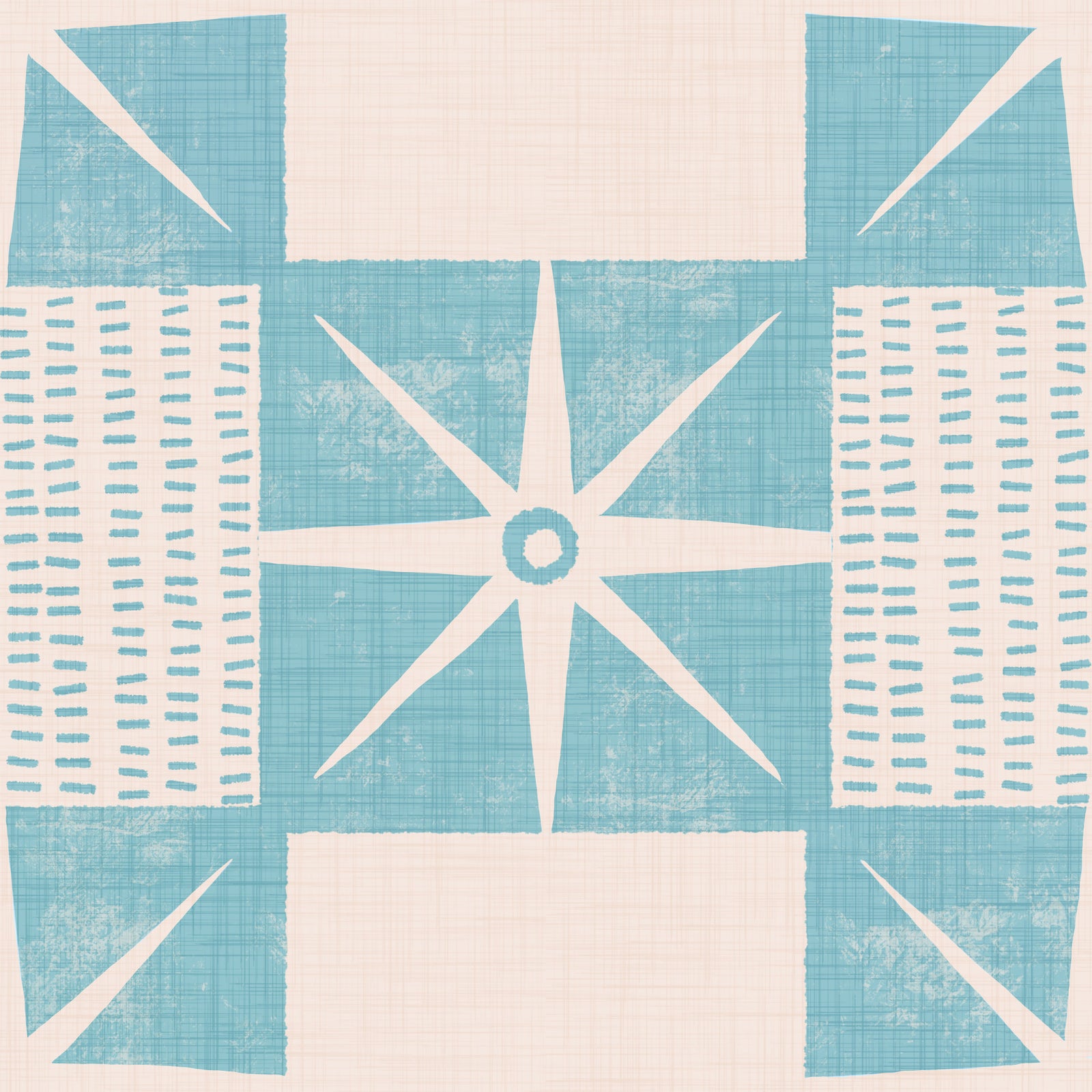 Retro Starburst Quilt Block - Minimalist Mid Century Blue Wallpaper⁠