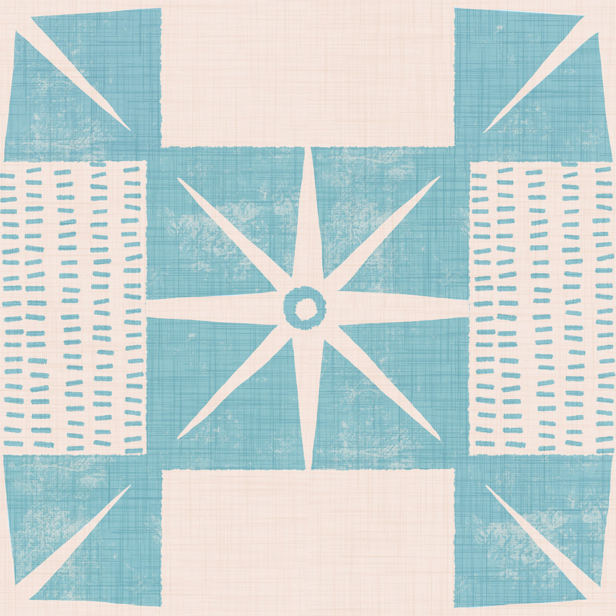 Retro Starburst Quilt Block - Minimalist Mid Century Blue Wallpaper⁠ in your room — zoomed