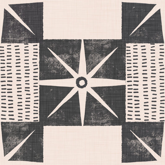 Retro Starburst Quilt Block - Minimalist Mid Century Charcoal Wallpaper⁠