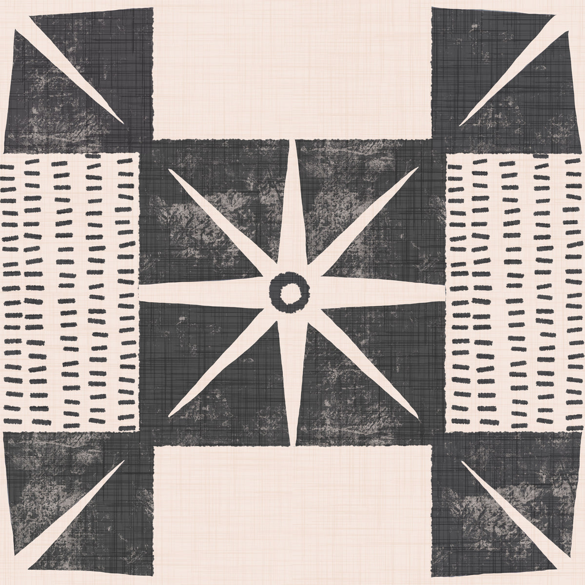 Retro Starburst Quilt Block - Minimalist Mid Century Charcoal Wallpaper⁠