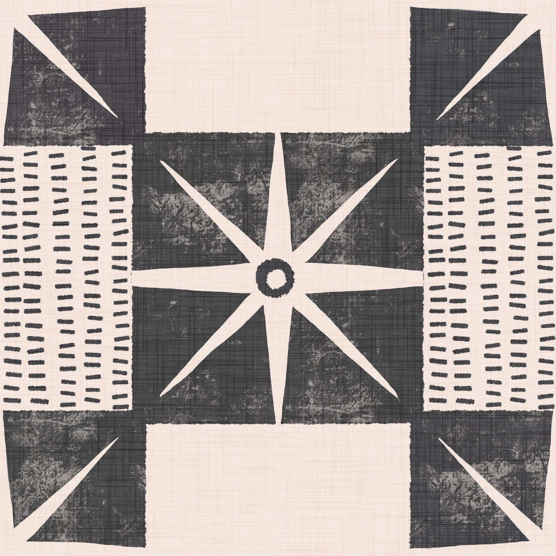 Retro Starburst Quilt Block - Minimalist Mid Century Charcoal Wallpaper⁠ in your room — zoomed