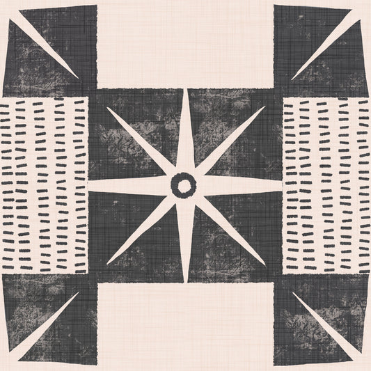 Retro Starburst Quilt Block - Minimalist Mid Century Charcoal Wallpaper⁠