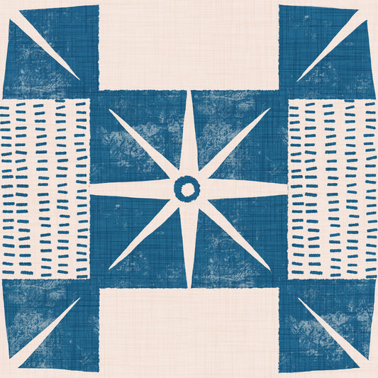 Retro Starburst Quilt Block - Minimalist Mid Century Indigo Wallpaper⁠
