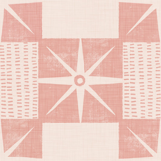 Retro Starburst Quilt Block - Minimalist Mid Century Pink Wallpaper⁠