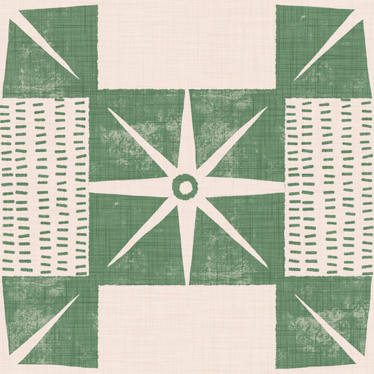Retro Starburst Quilt Block - Minimalist Mid Century Sage Wallpaper⁠