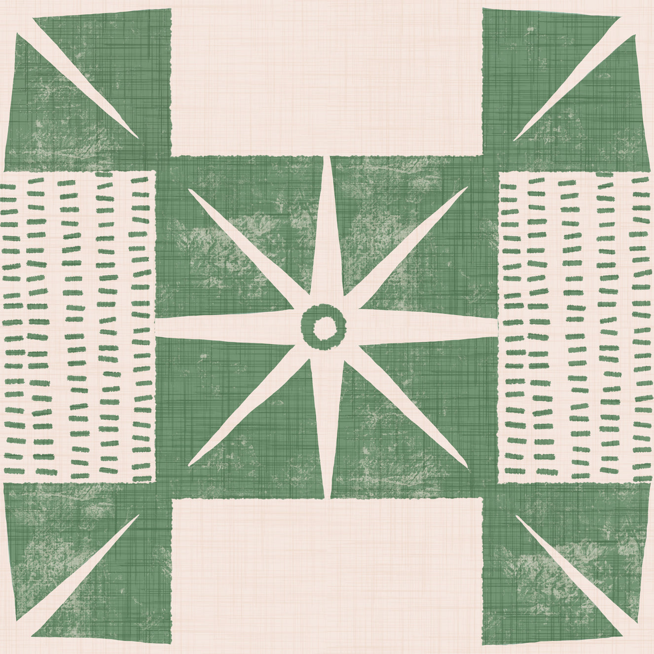 Retro Starburst Quilt Block - Minimalist Mid Century Sage Wallpaper⁠