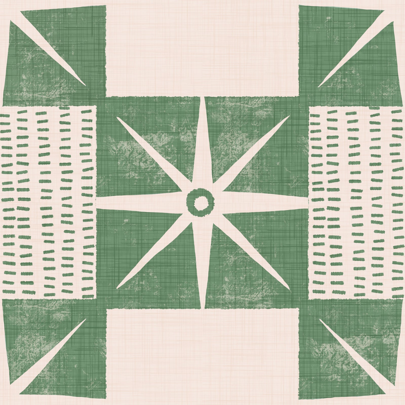 Retro Starburst Quilt Block - Minimalist Mid Century Sage Wallpaper⁠