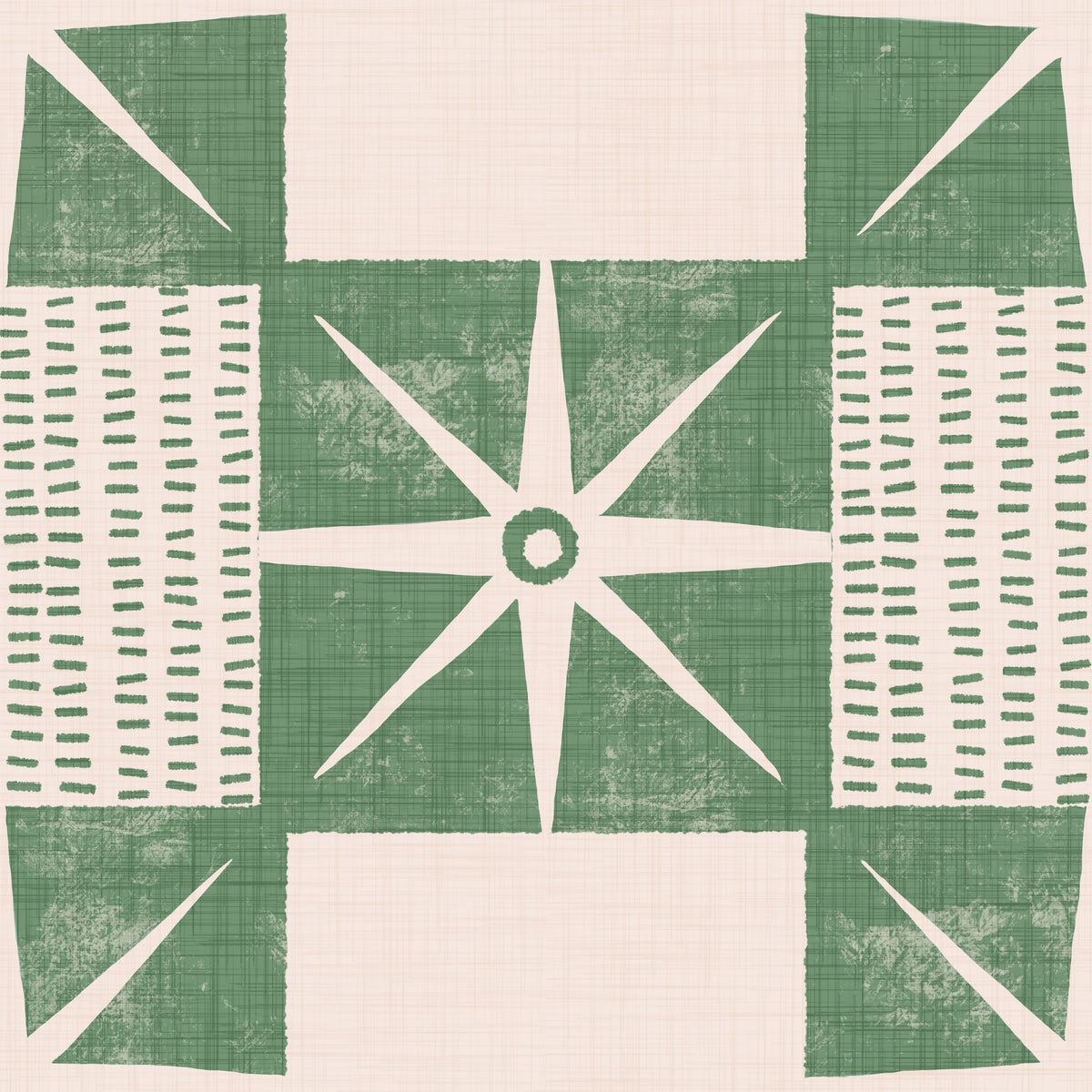 Retro Starburst Quilt Block - Minimalist Mid Century Sage Wallpaper⁠ in your room — zoomed