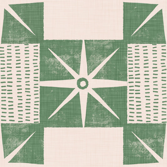 Retro Starburst Quilt Block - Minimalist Mid Century Sage Wallpaper⁠