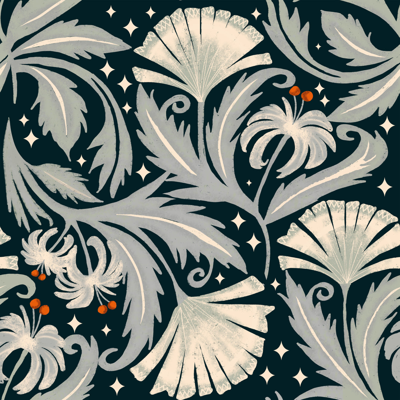 Vintage Botanica Midnight Black - Heritage Revival Floral  Wallpaper⁠