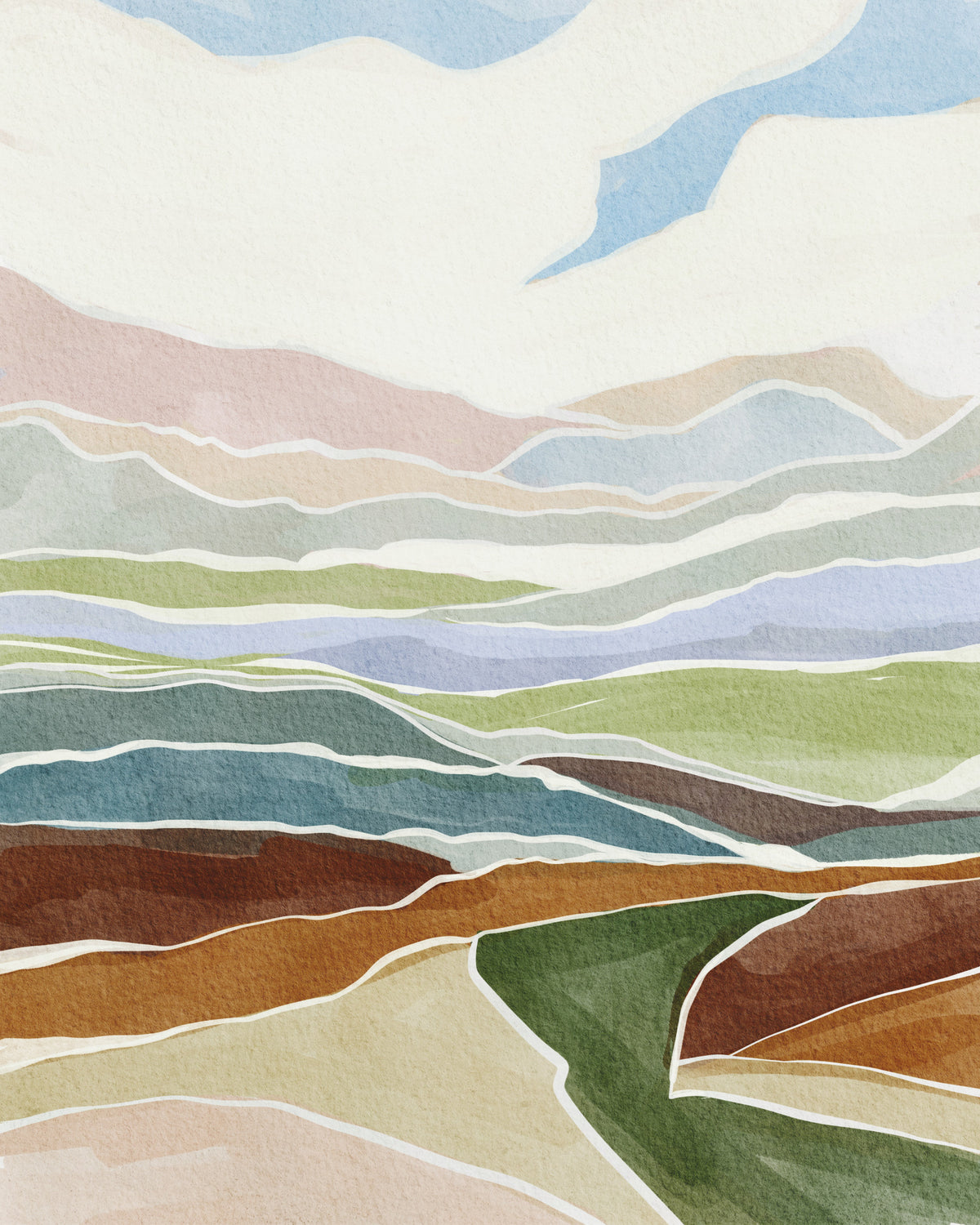 Tranquil Watercolor Hills Wall Mural in your room