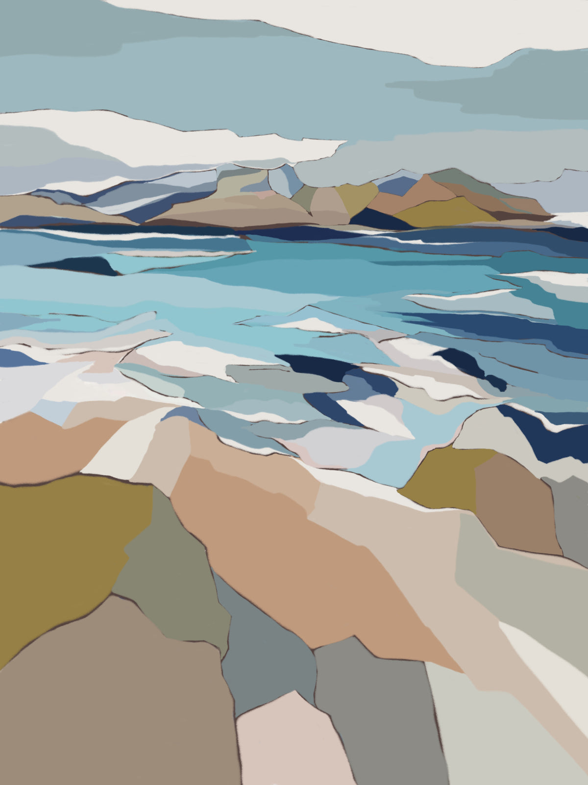 Abstract Coastal Escape Wall Mural in your room — zoomed