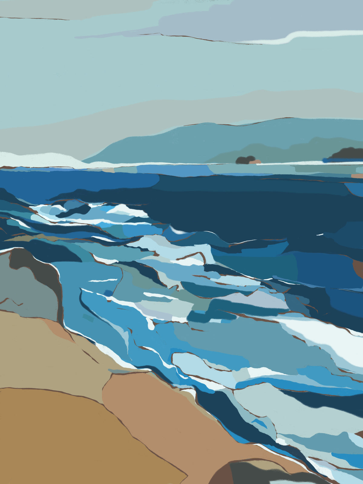 Abstract Ocean Blues Wall Mural in your room — zoomed