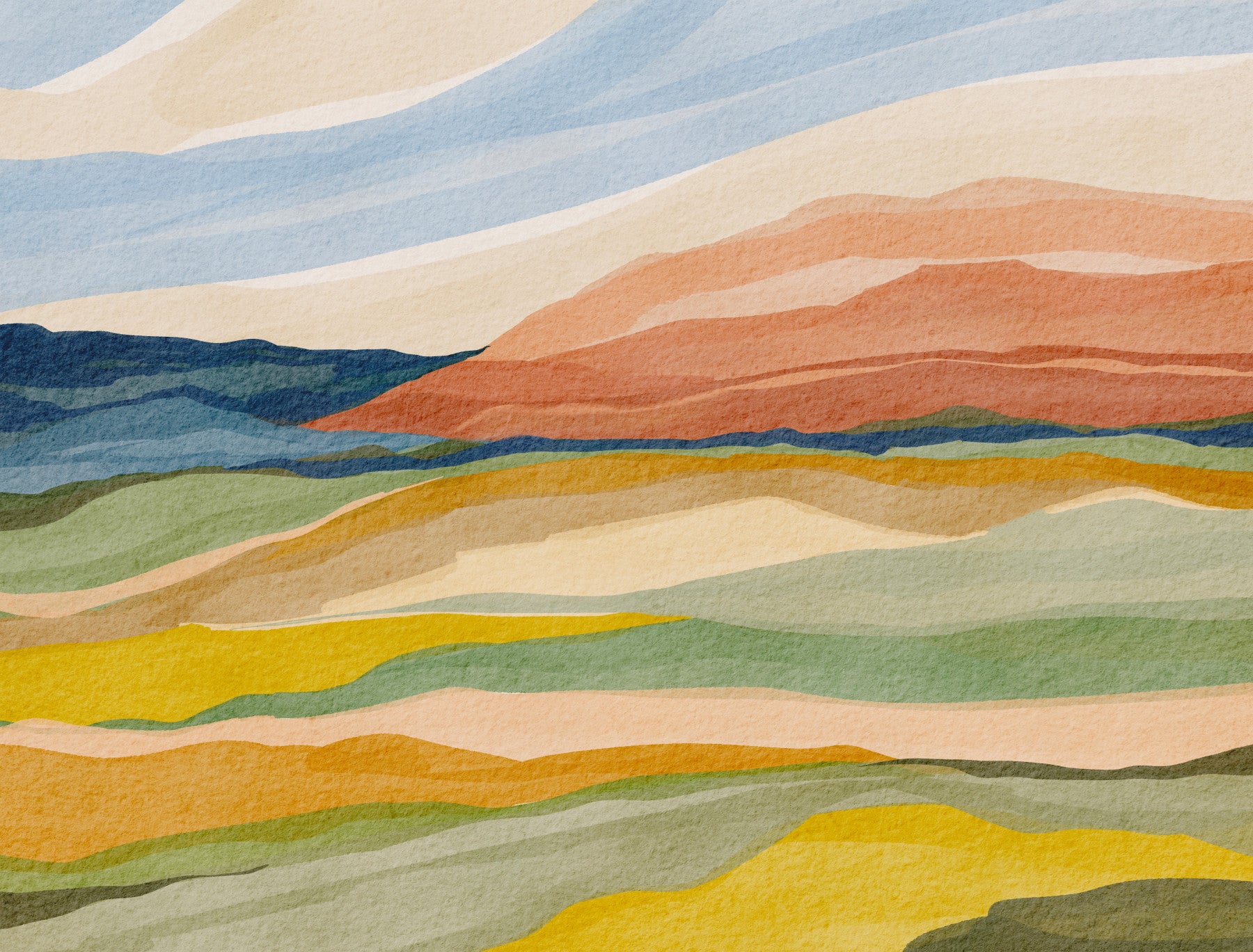 Sunset Over the Hills Wall Mural in your room — zoomed