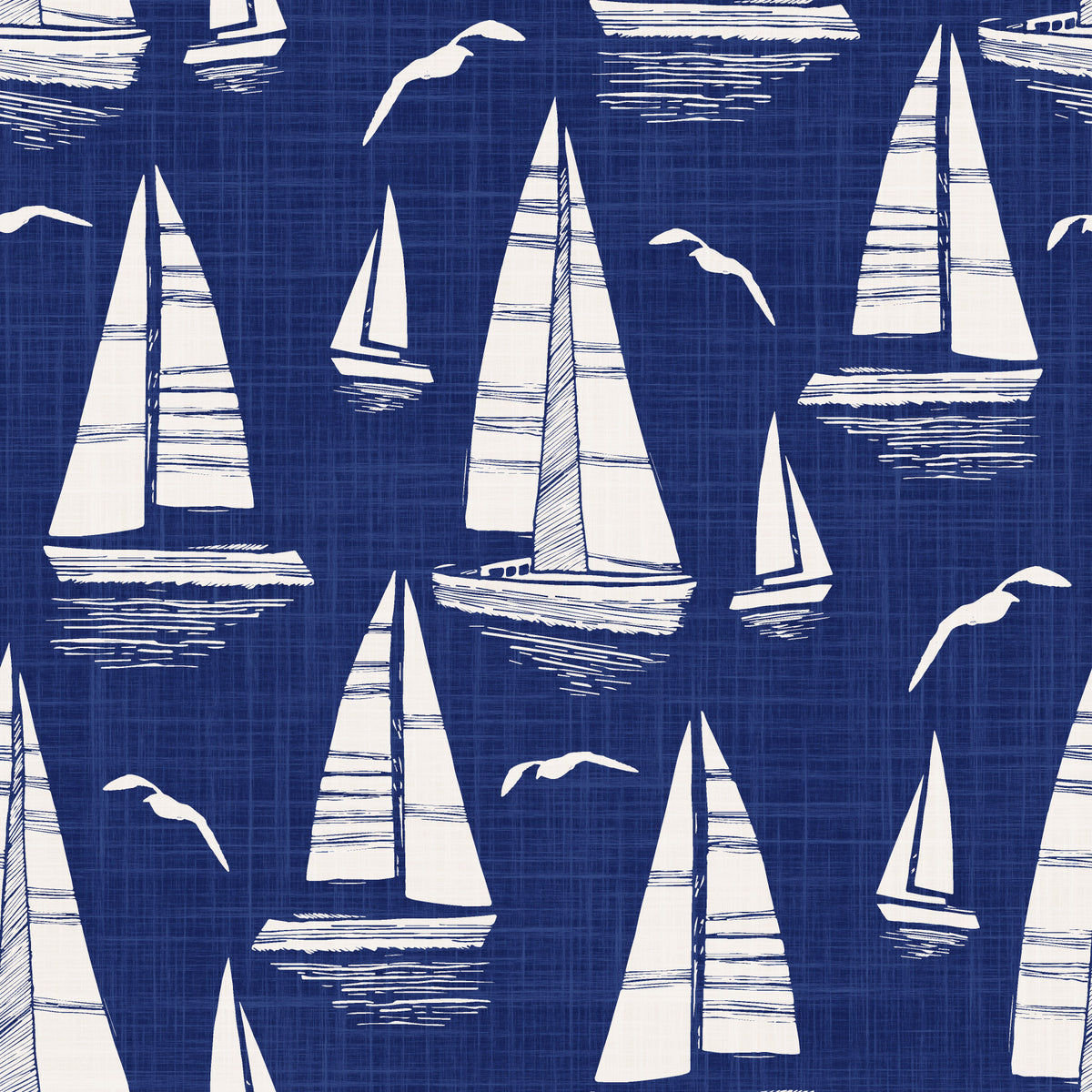 Seaside Regatta With Seagulls Navy Blue Wallpaper⁠ in your room