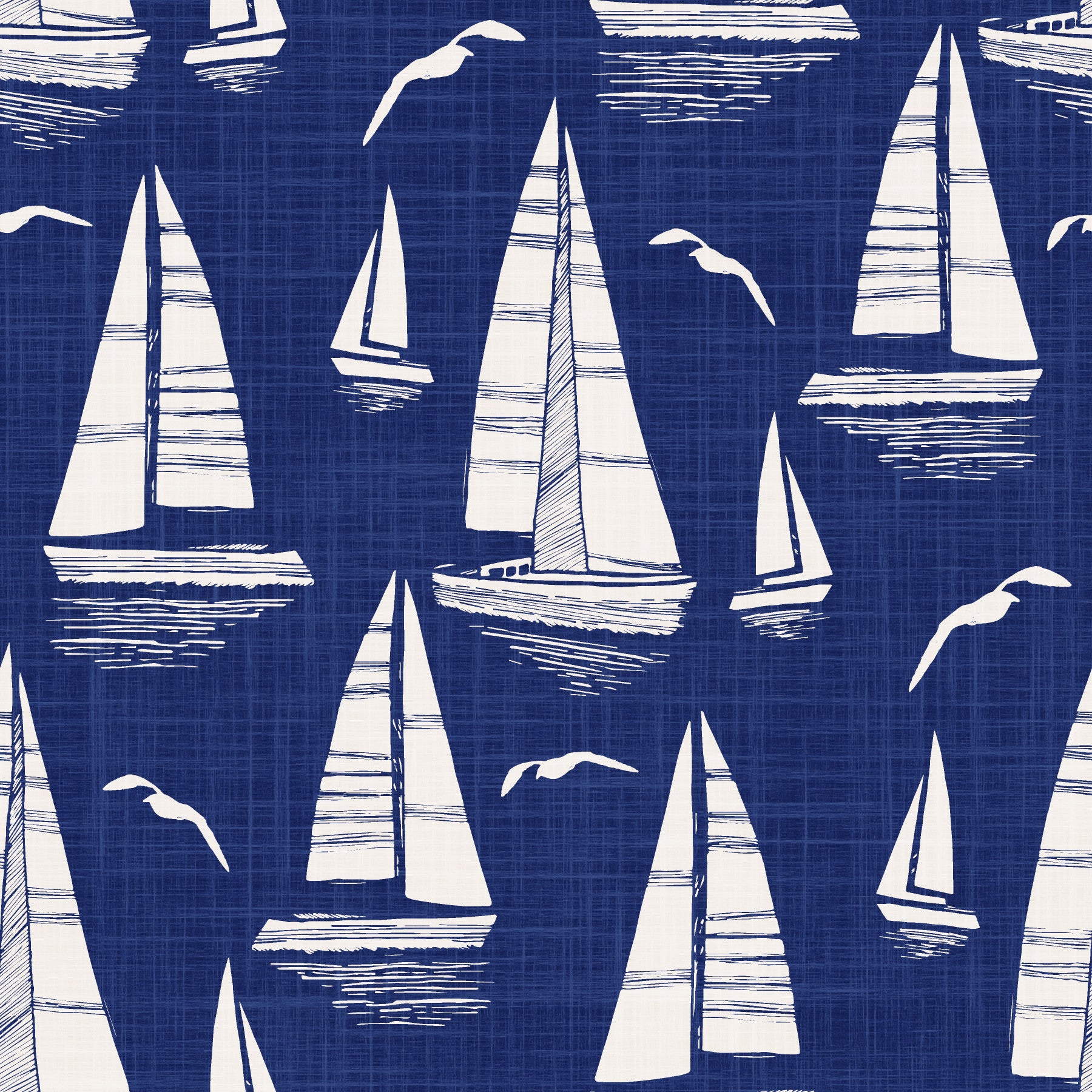 Seaside Regatta With Seagulls Navy Blue Wallpaper⁠