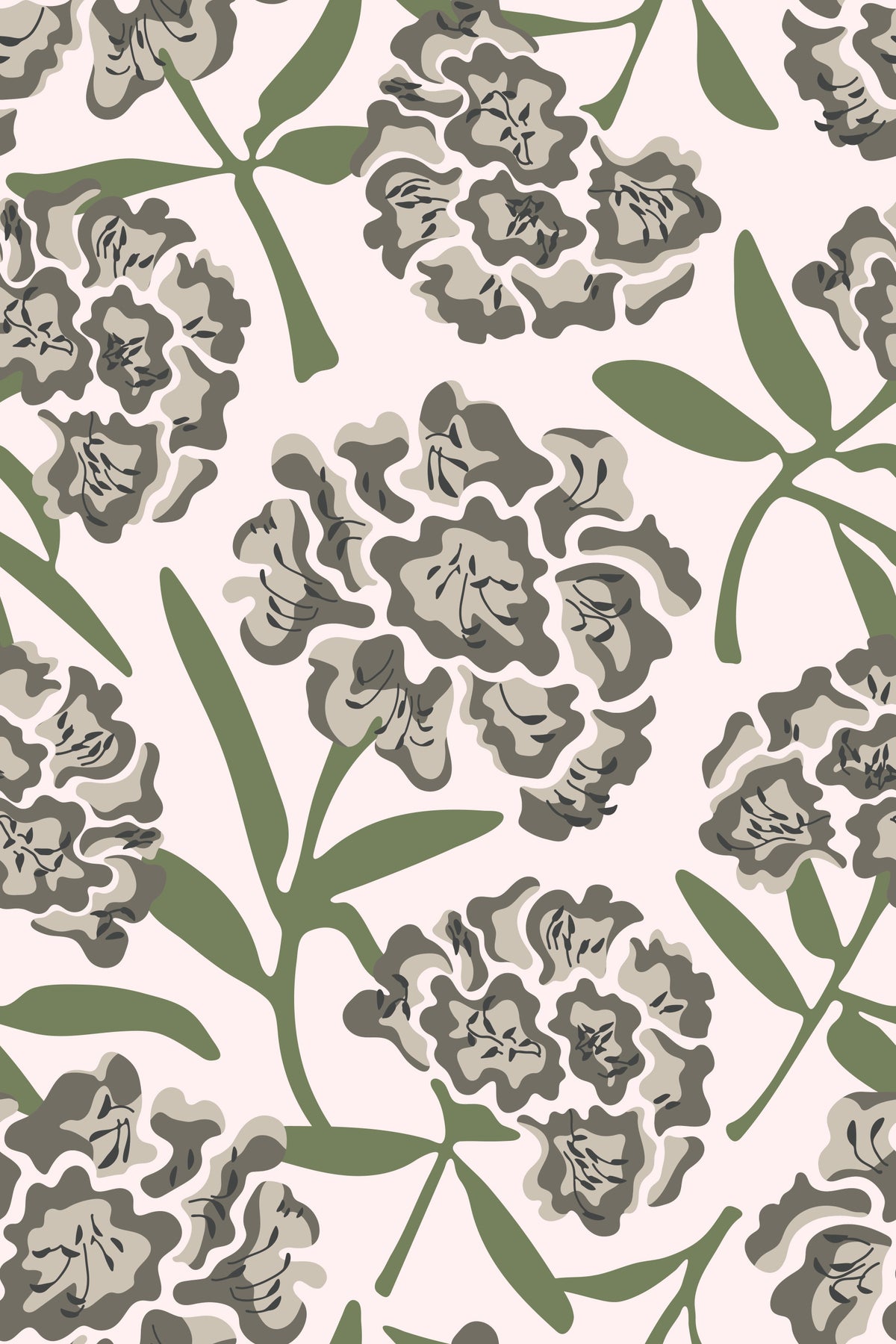 Rhododendrons Retro Floral Warm Gray Green Subtle Pink Wallpaper⁠ in your room