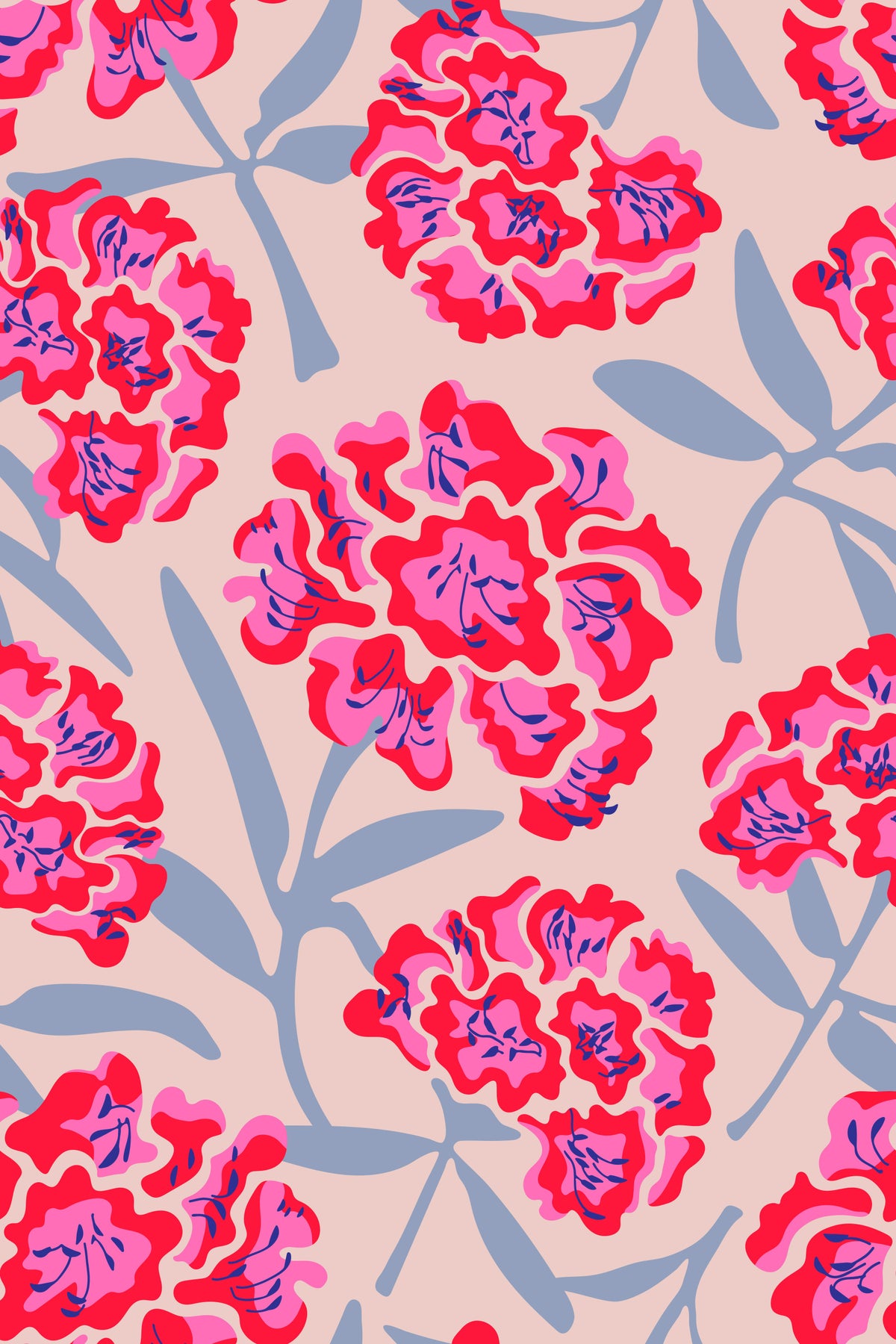 Rhododendrons Retro Floral Fuchsia Pink Red Lavender Wallpaper⁠ in your room