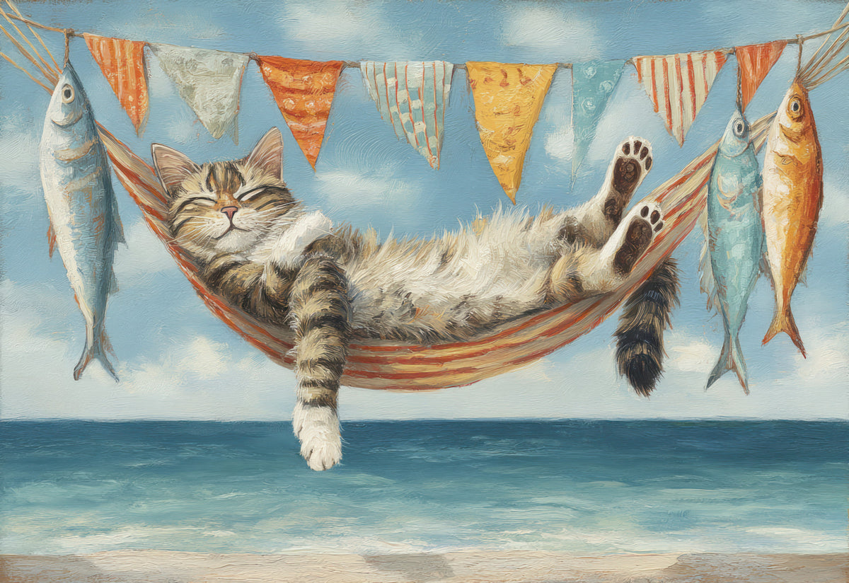 Feline Seaside Serenity Wall Mural in your room — zoomed