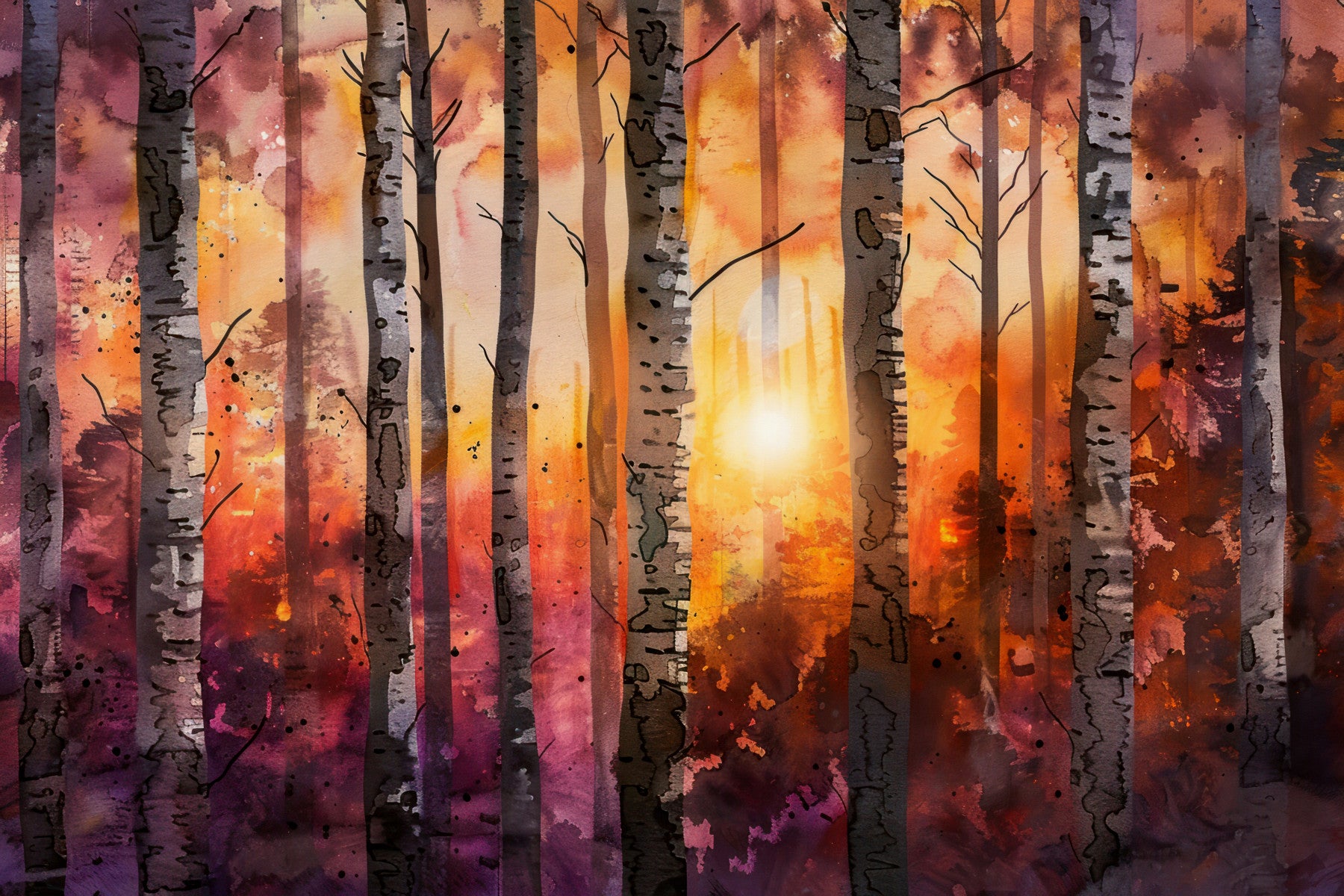 Autumn Nordic Birch Forest Sundown Wall Mural in your room — zoomed