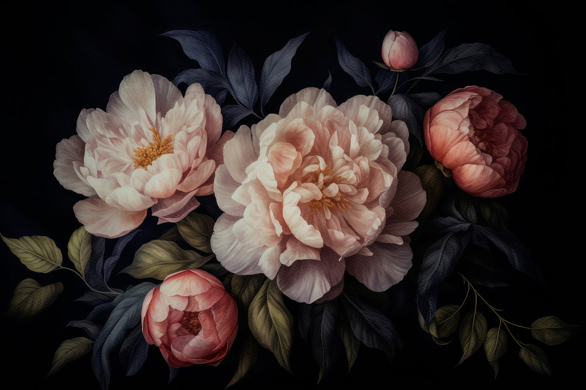 Vintage Midnight Flower Peonies Garden Wall Mural in your room — zoomed