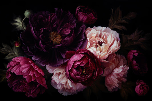 Vintage Midnight Peonies Flower Garden Wall Mural