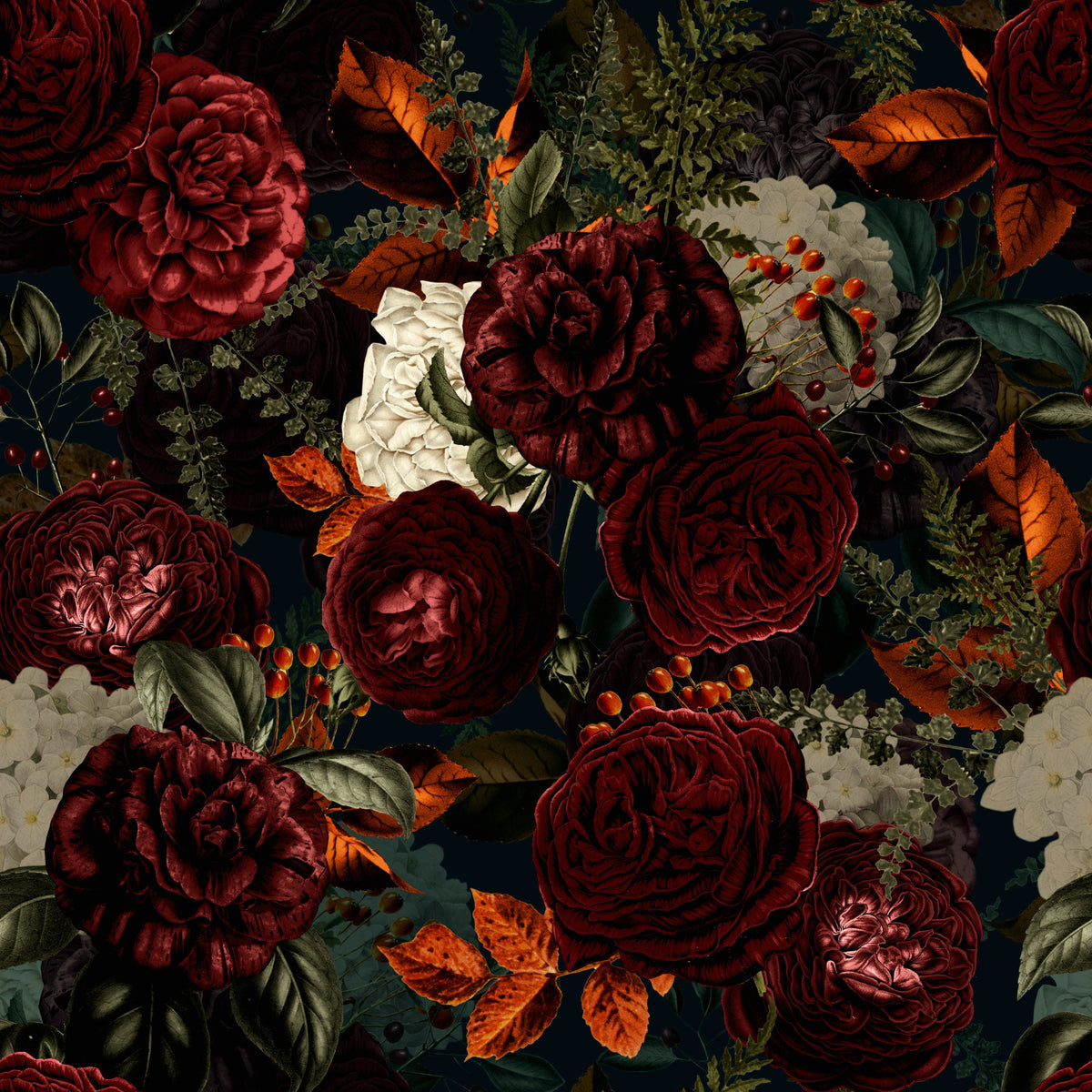 Grandmillennial Dramatic Glamour Heritage Gothic Dark Moody Florals Wallpaper⁠