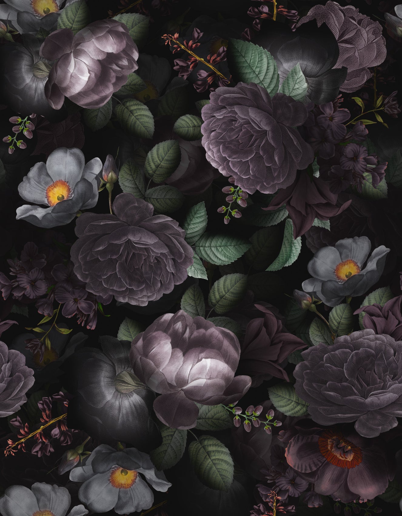 Grandmillennial Dramatic Glamour Heritage Gothic Dark Moody Florals 8 Wallpaper⁠