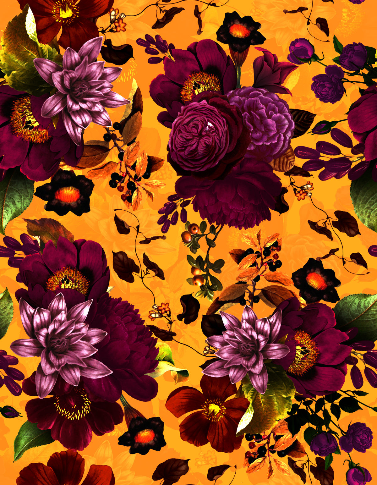 Grandmillennial Dramatic Glamour Heritage Gothic Dark Moody Florals 9 Wallpaper⁠ in your room