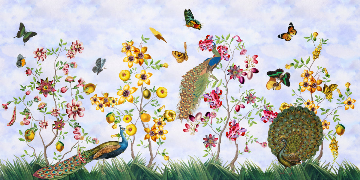 Enchanted Vintage Peacocks Garden Wall Mural in your room