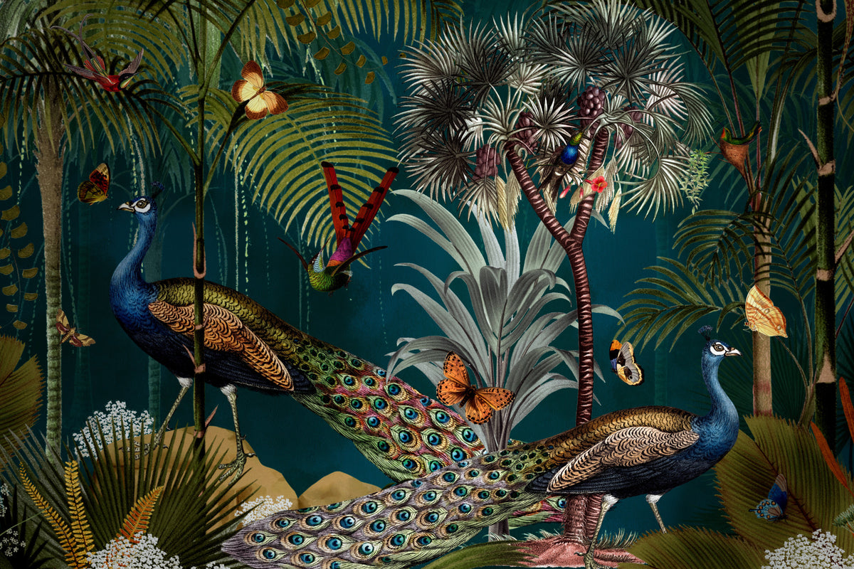 Vintage Peacock Twilight Paradise Wall Mural in your room