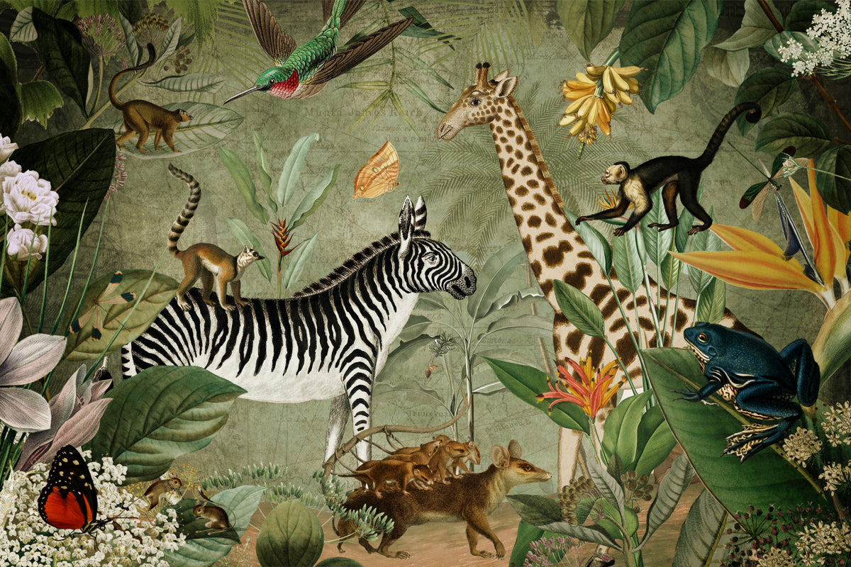 Vintage Whispers of the Jungle Wall Mural in your room
