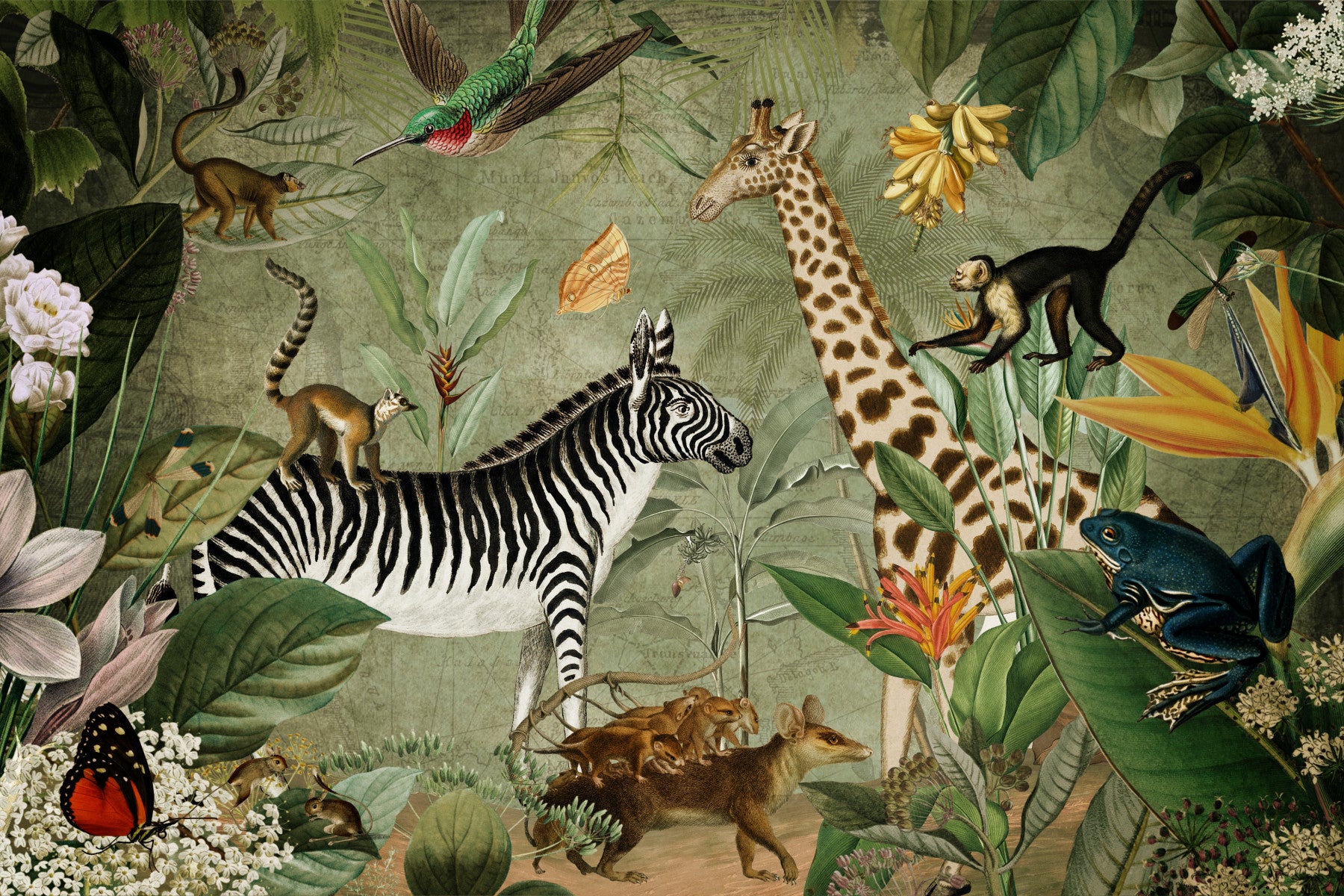 Vintage Whispers of the Jungle Wall Mural
