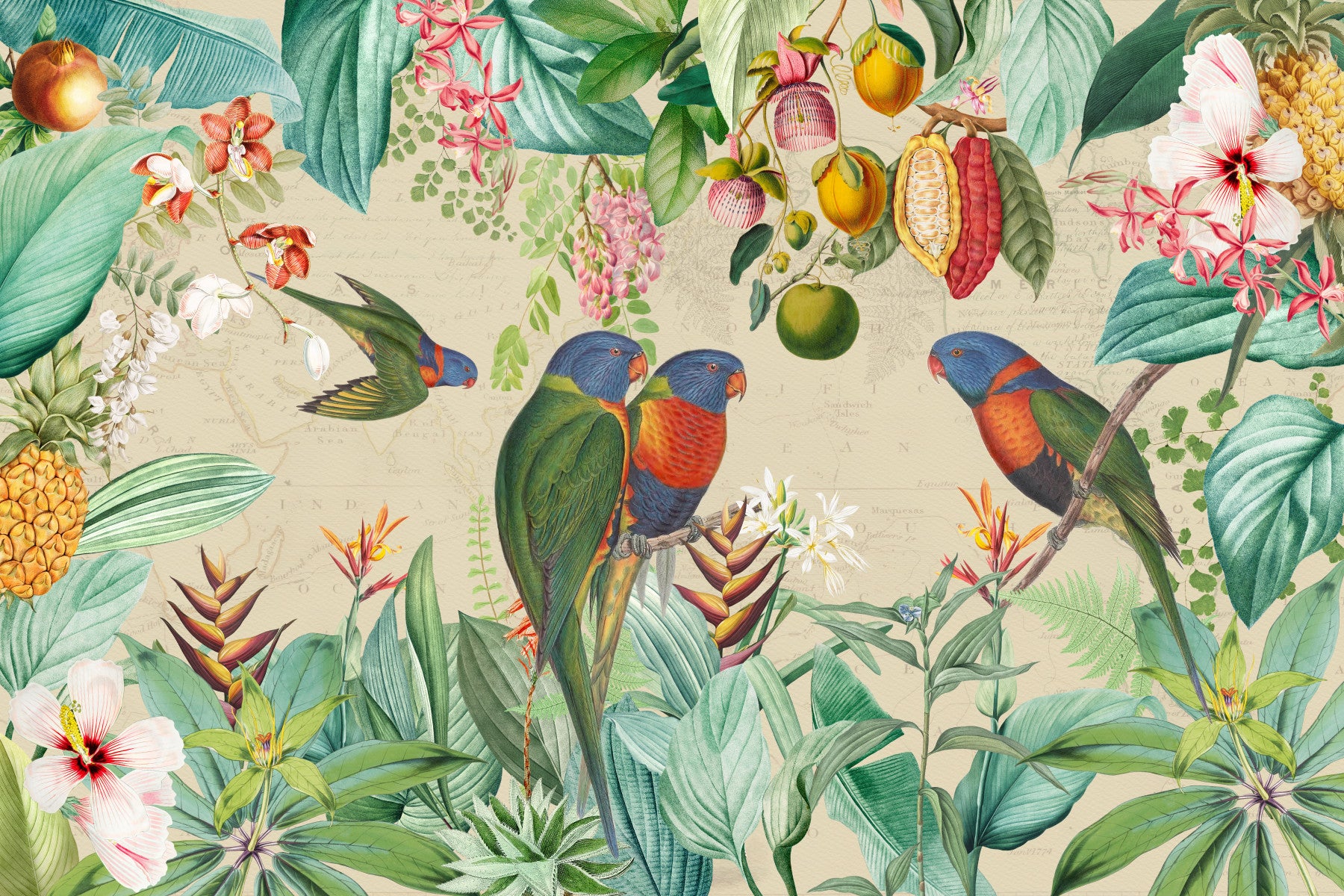 Vintage Tropical Expedition Wall Mural in your room — zoomed