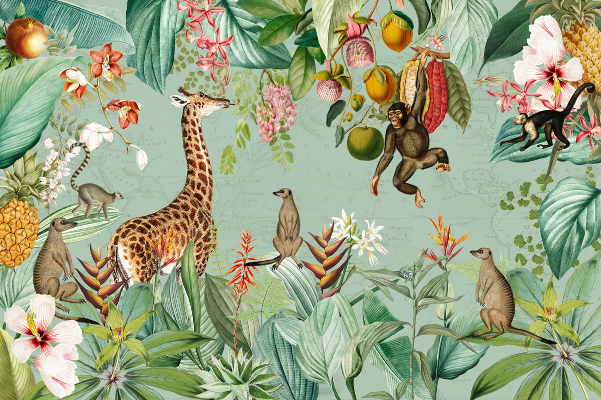 Tropical Vintage Expedition Wall Mural in your room — zoomed