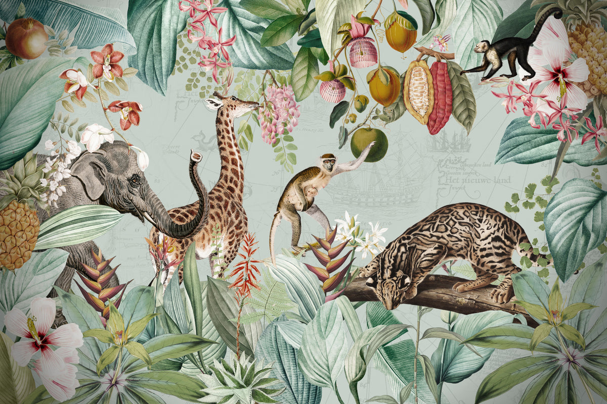Whispers of the Wild A Tropical Vintage Expedition Wall Mural in your room — zoomed